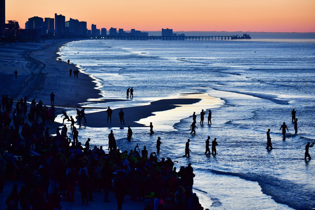 PANAMA CITY BEACH, FLORIDA - NOVEMBER 06: Athletes compete during the 2021 IRONMAN Florida on November 06, 2021 in Panama City Beach, Florida. (Photo by Julio Aguilar/Getty Images for IRONMAN)