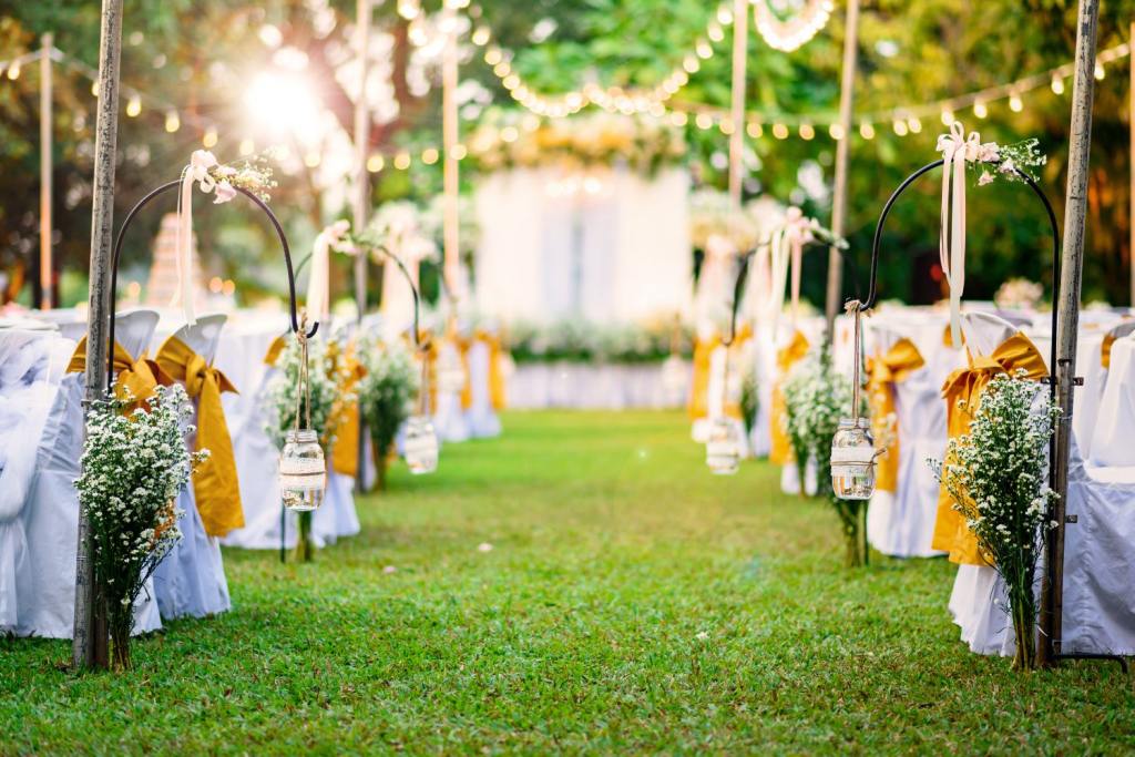 Beautiful wedding event in a garden. Florida Man Assaults Bride and guests at wedding reception.