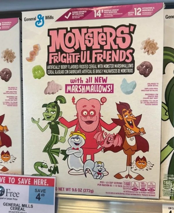 Monsters' Frightful Friends cereal box